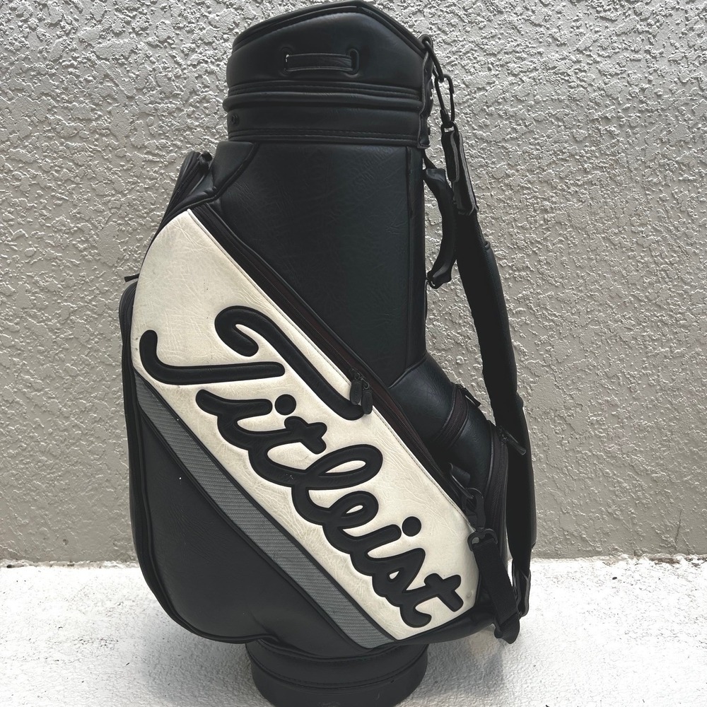 Vintage Titleist Tour Staff Golf Bag 6-Way Black White WITH Matching Rain Hood